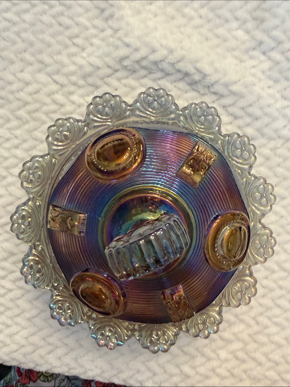 Vintage Art Deco Imperial Iridescent Carnival Glass Lidded Dish - Picture 6 of 7